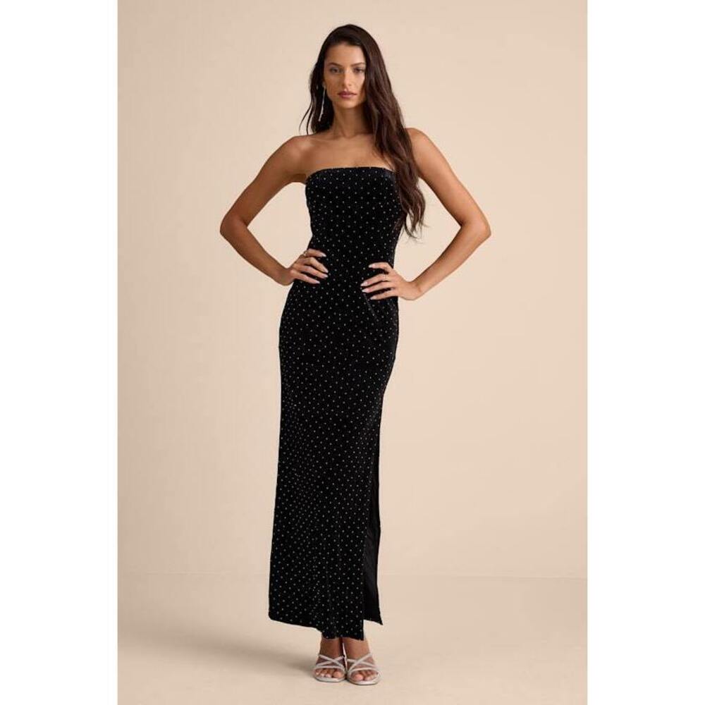 Lulus Dreamy Choice Black Rhinestone Strapless Maxi Dress - Size XS - Picture 1 of 4